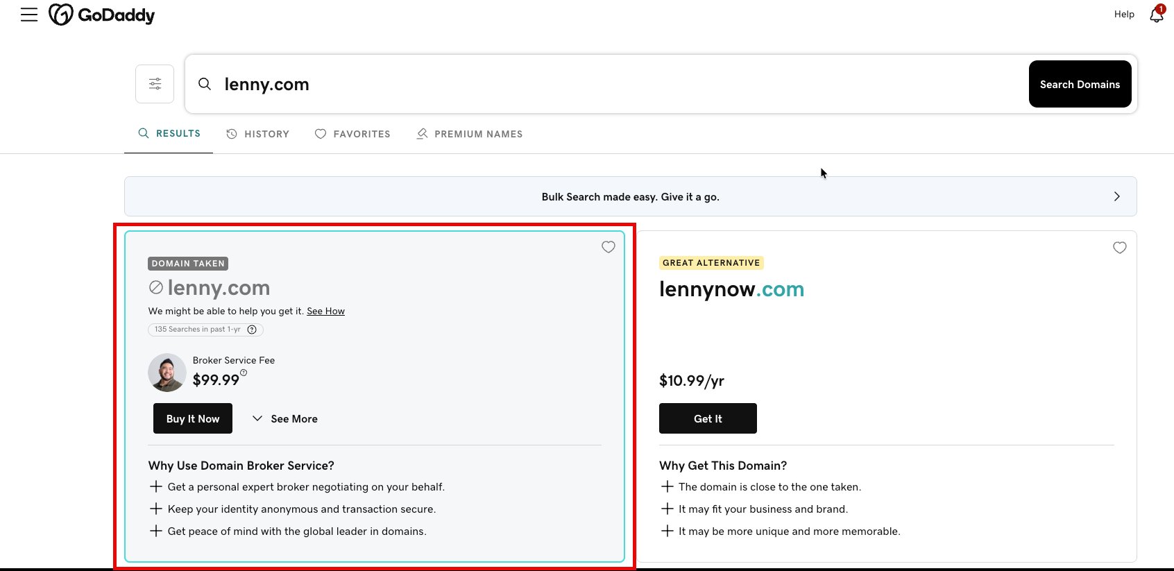 Domain Broker Service on GoDaddy